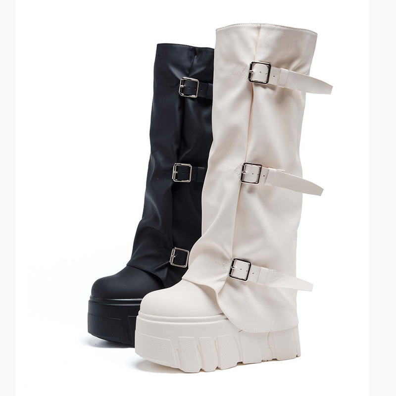 Zip Up Boots Short - 14cm 힐 니하이 부츠 플랫폼 웨지