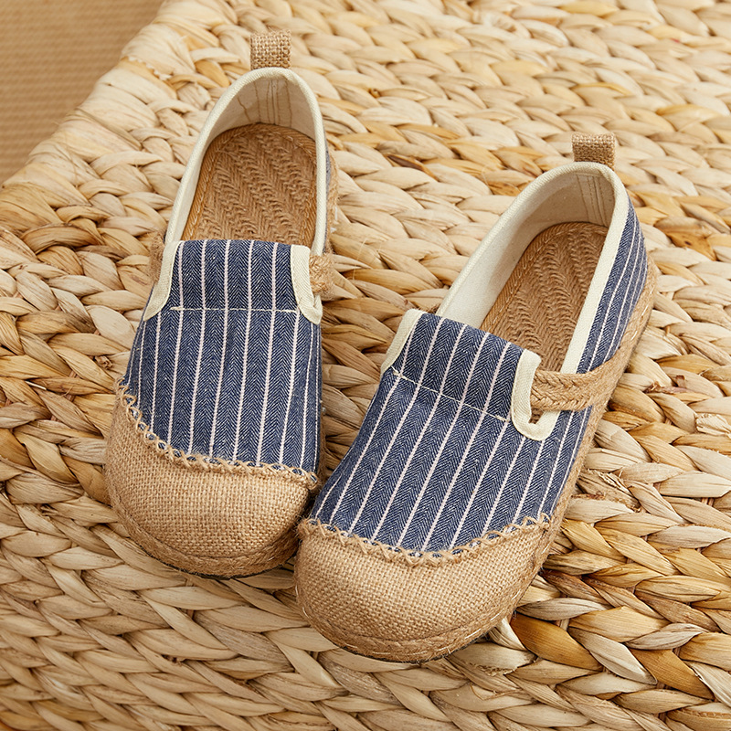 Women'S Shoes Vegan - Careaymade 여성용 스트라이프 린넨 캔버스 슬립온