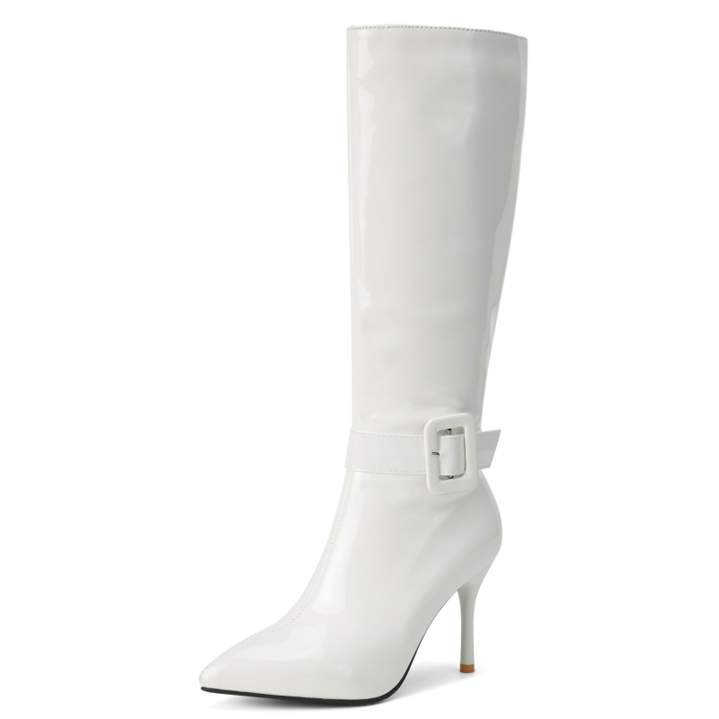 Zip Up Boots Short - 여성용 블랙 화이트 무릎 높이 부츠,