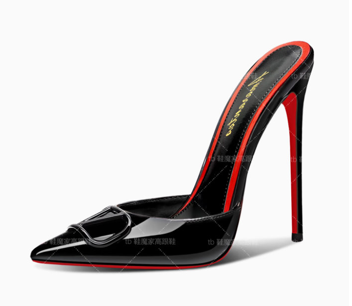 Patent Leather Pump - 여성용 새 블랙 포인티드 토 샌들,