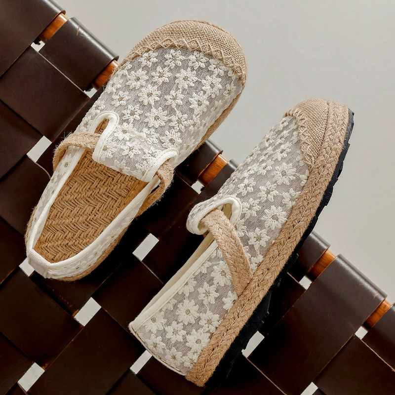 Women'S Shoes Vegan - 여름 여성 캐주얼 린넨 수제 자수