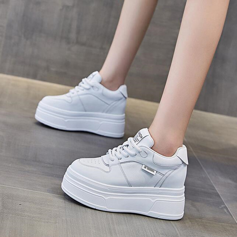Platform Sneakers Chunky - 9CM 정품 가죽 새로운 브랜드 디자이너