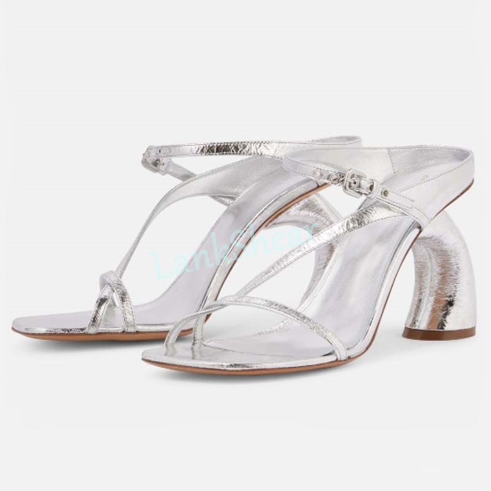 Women'S Shoes Paris - 페이턴트 가죽 특이한 하이힐 샌들 스퀘어
