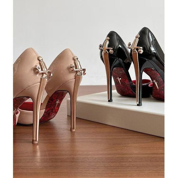 Patent Leather Pump - 여성용 사이드 엠프티 골드 셉터 누드
