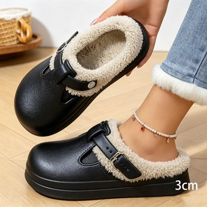 Women'S Shoes Water Resistant - 캐주얼 메탈 버클 따뜻한 플러시 뮬