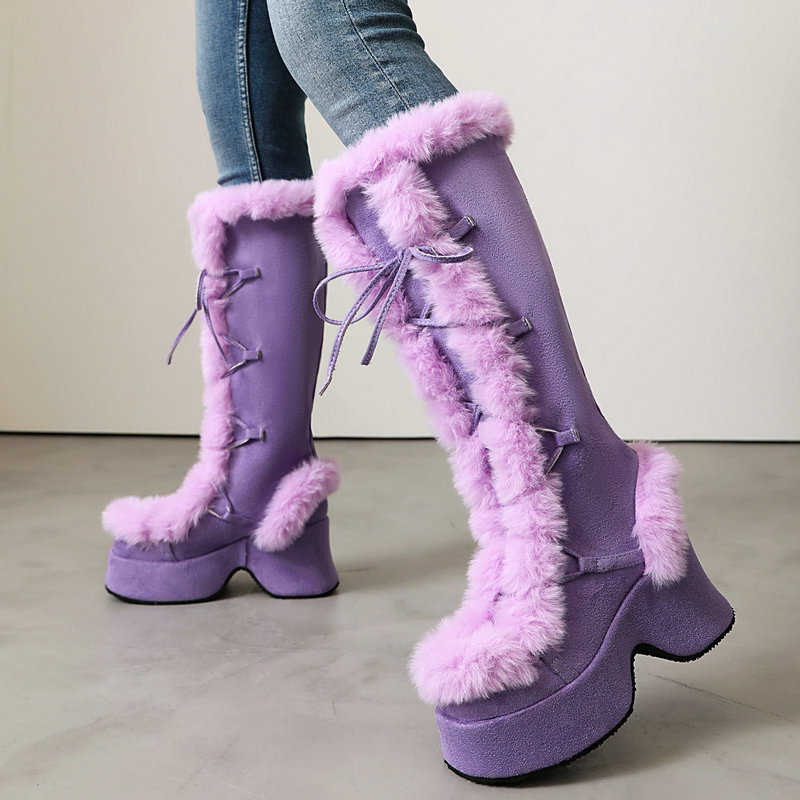 Women'S Shoes Chelsea - 로리타 스타일 여성용 퍼 플랫폼 부츠,