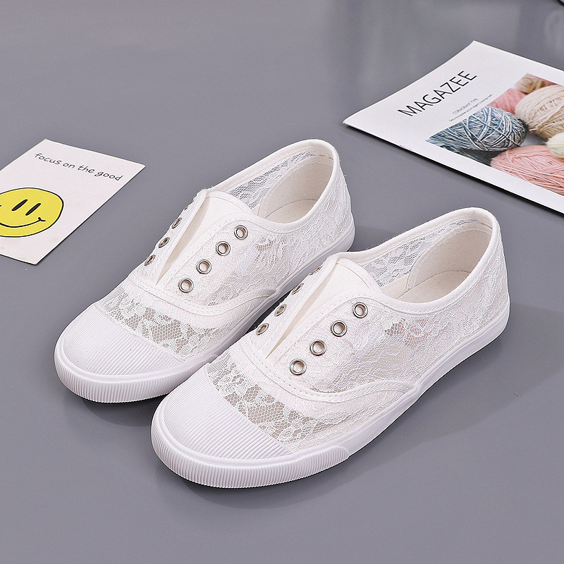 Women Shoes Store - 패션 레이스 화이트 캔버스 신발 여성