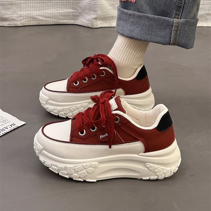 Platform Sneakers Chunky - 여성용 스프링 청키 화이트 스니커즈, 5cm