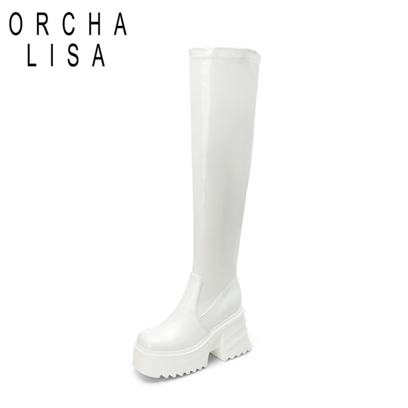 Zip Up Boots Short - 오르칼리사 새 특허 가죽 여성 허벅지까지