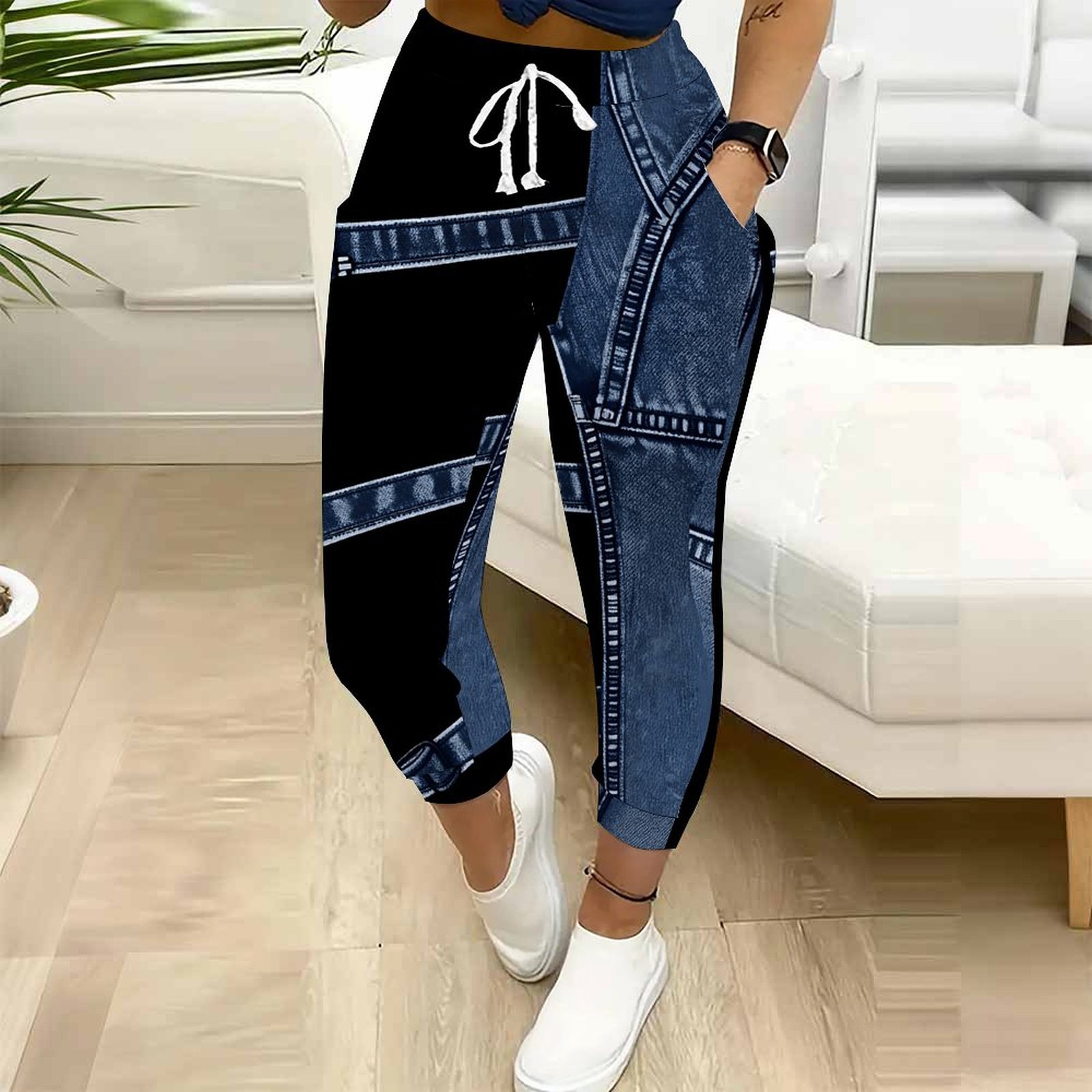 Women Shoes Joggers - 여성 블록 조거 팬츠 드로스트링 포켓