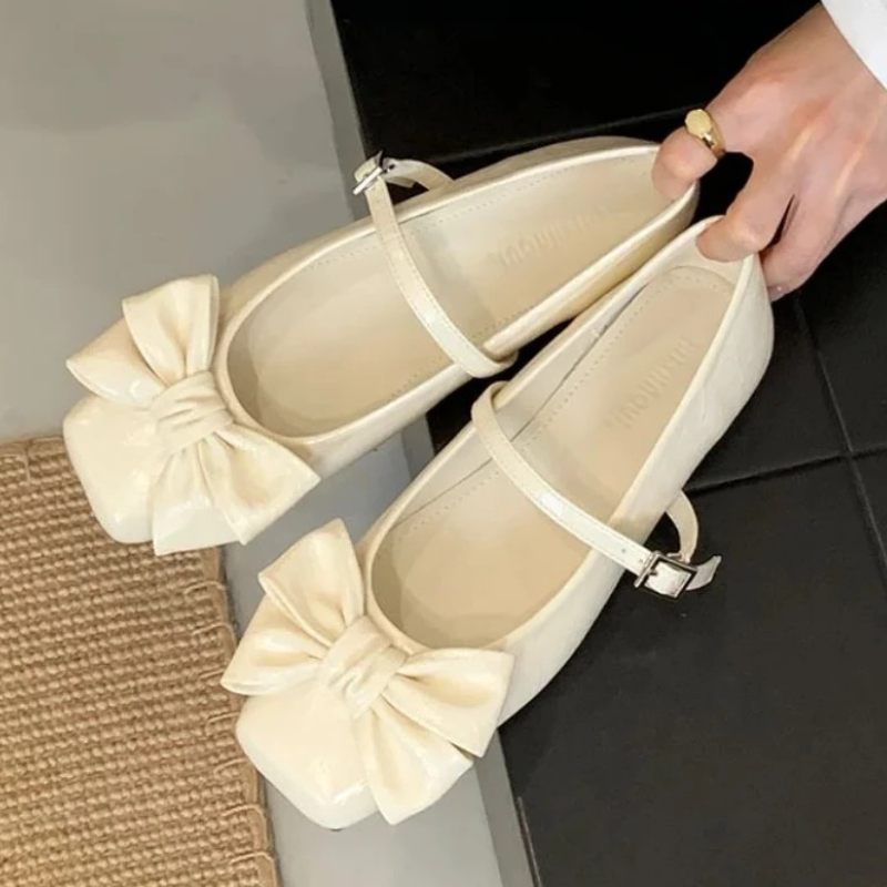 Women Shoes Brands - 귀여운 리본 스퀘어 토 디자인 골드