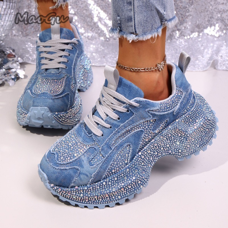 Women Shoes Store - 패션 라인스톤 여성용 청키 스니커즈 두꺼운