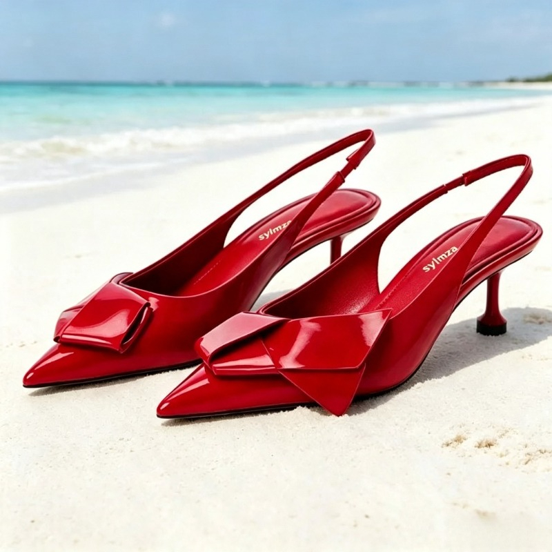 Patent Leather Pump - 레드 에나멜 가죽 슬링백 힐 여성용