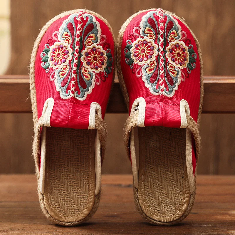 Women'S Shoes Vegan - 2024 여성용 캐주얼 리넨 수제 자수