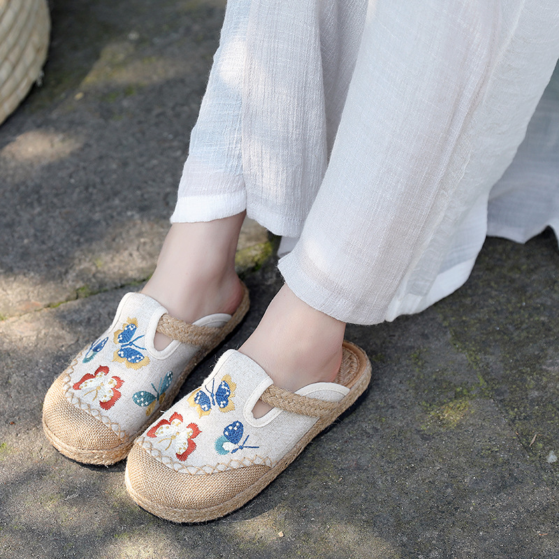 Women'S Shoes Vegan - 2025 여성 캐주얼 리넨 수제 자수