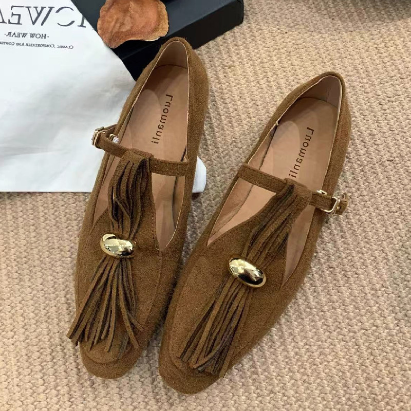 Women Shoes Types - 가짜 스웨이드 T 형 플랫 여성