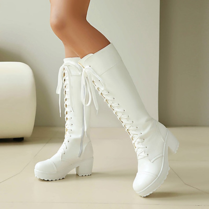 Zip Up Boots Short - 여성용 무릎 높이 레이스업 컴뱃 부츠