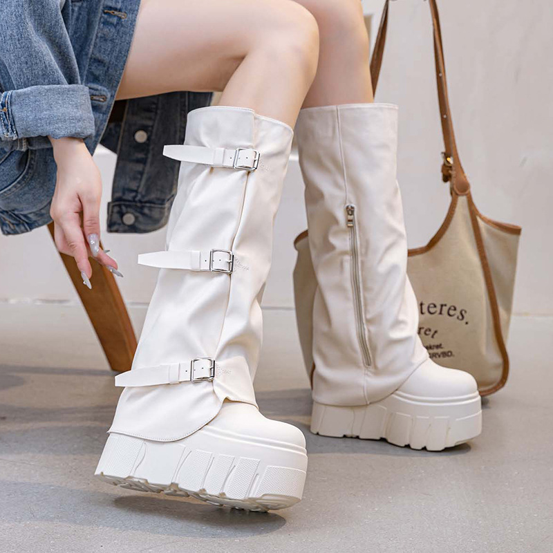 14cm 힐 니하이 부츠 플랫폼 웨지 펑크 모터사이클  - Zip Up Boots Short 리뷰 및 가격