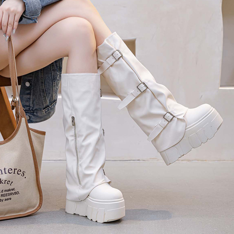14cm 힐 니하이 부츠 플랫폼 웨지 펑크 모터사이클  - Zip Up Boots Short 리뷰 및 가격