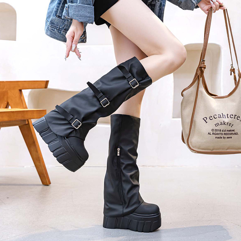 14cm 힐 니하이 부츠 플랫폼 웨지 펑크 모터사이클  - Zip Up Boots Short 리뷰 및 가격