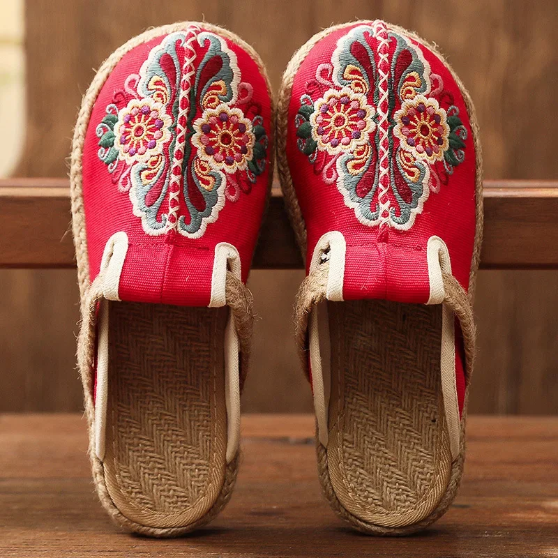 2025 여성 캐주얼 리넨 수제 자수 뮬 플랫 슬리퍼  - Women'S Shoes Vegan 리뷰 및 가격