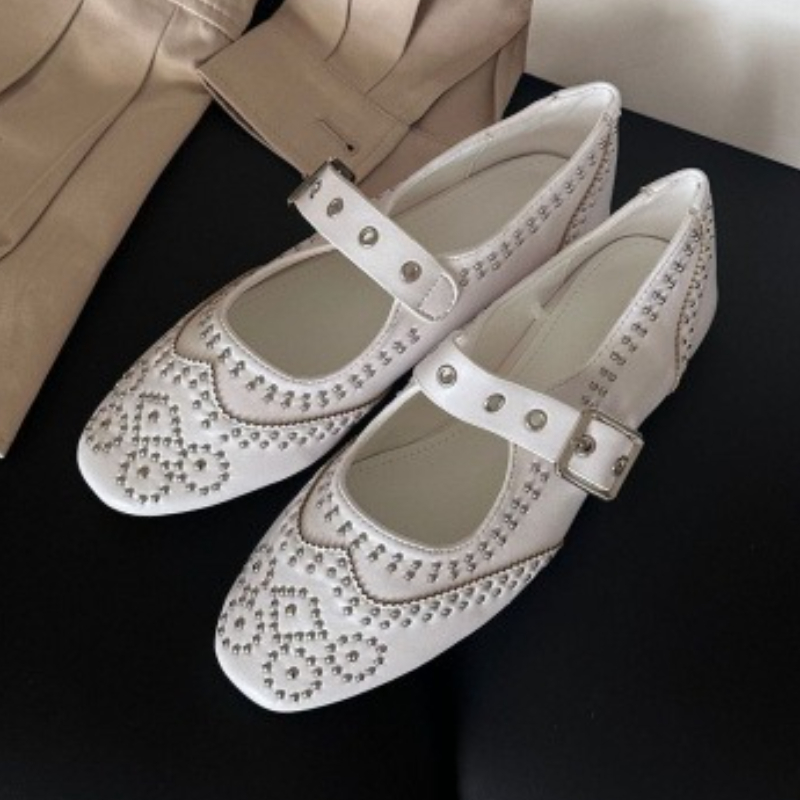 레트로 리벳 버클 디자인 플랫 여성 라운드 발가락 얕은 - Women Shoes Brands 리뷰 및 가격