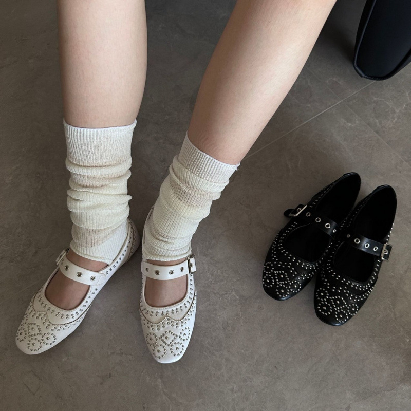 레트로 리벳 버클 디자인 플랫 여성 라운드 발가락 얕은 - Women Shoes Brands 리뷰 및 가격