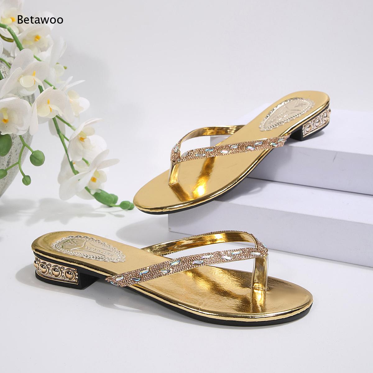 통 라인스톤 로우힐 슬라이드 샌들 발목 체인 장식 메탈 - Gold Chain Sandal 리뷰 및 가격