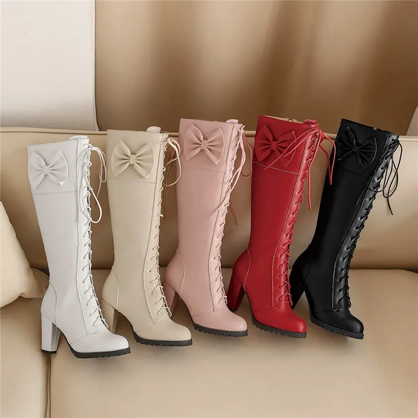 스위트 보타이 로리타 니하이 부츠 하이 청키 힐 블랙  - Zip Up Boots Short 리뷰 및 가격