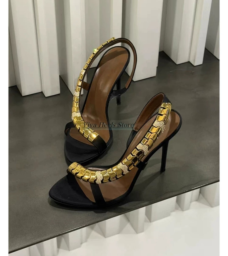 여성을위한 골드 메탈 체인 섹시한 가죽 샌들 샴페인/블 - Gold Chain Sandal 리뷰 및 가격
