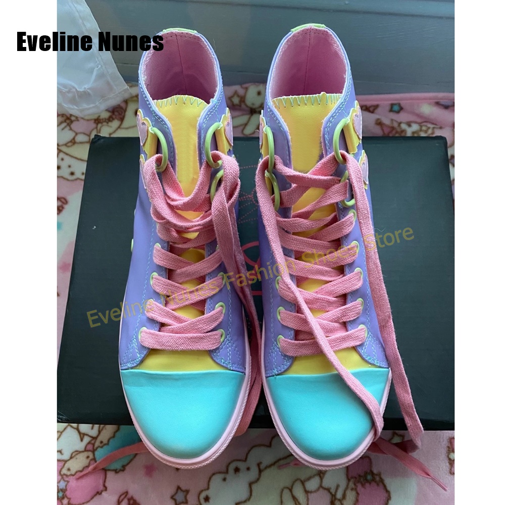 Y2K 걸 스윗 하이탑 스니커즈 컬러 블록 하트 아플리 - Women Shoes Sneakers 리뷰 및 가격