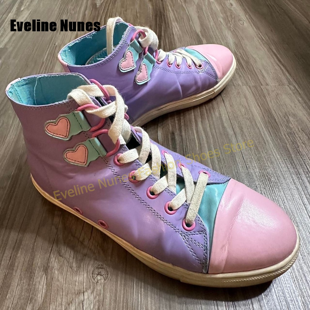 Y2K 걸 스윗 하이탑 스니커즈 컬러 블록 하트 아플리 - Women Shoes Sneakers 리뷰 및 가격