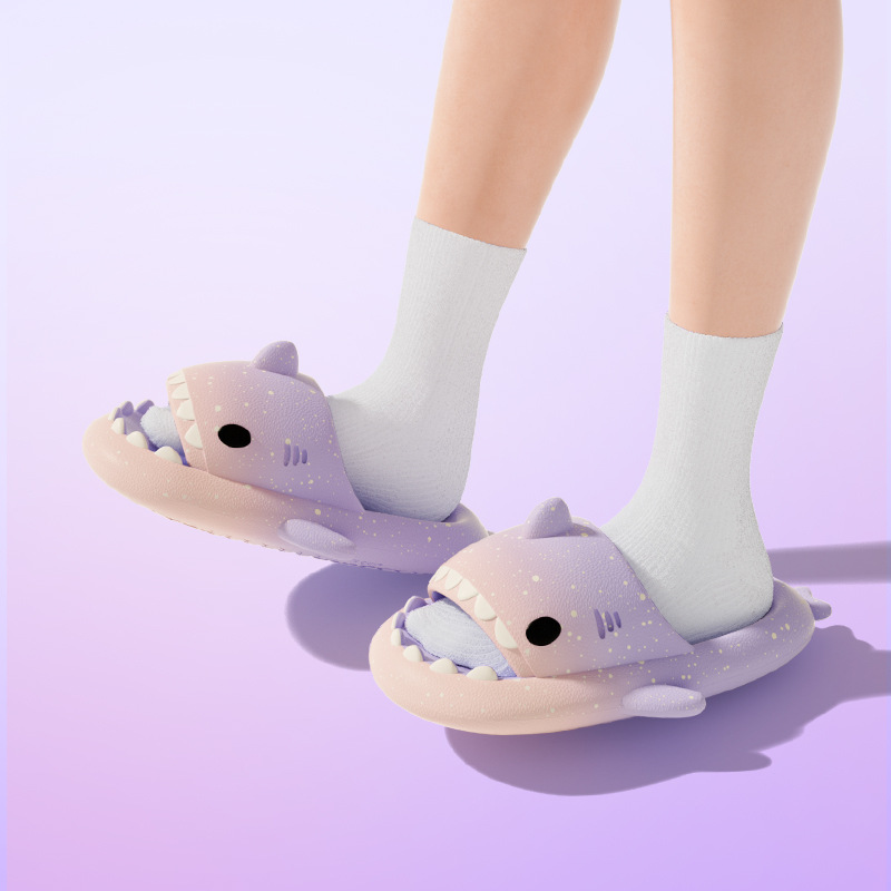 여성을위한 귀여운 만화 상어 슬리퍼 남성 그라디언트 색 - Women'S Shoes To Men'S Size 리뷰 및 가격