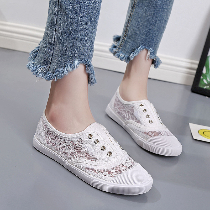 패션 레이스 화이트 캔버스 신발 여성 여름 플랫 속이  - Women Shoes Store 리뷰 및 가격
