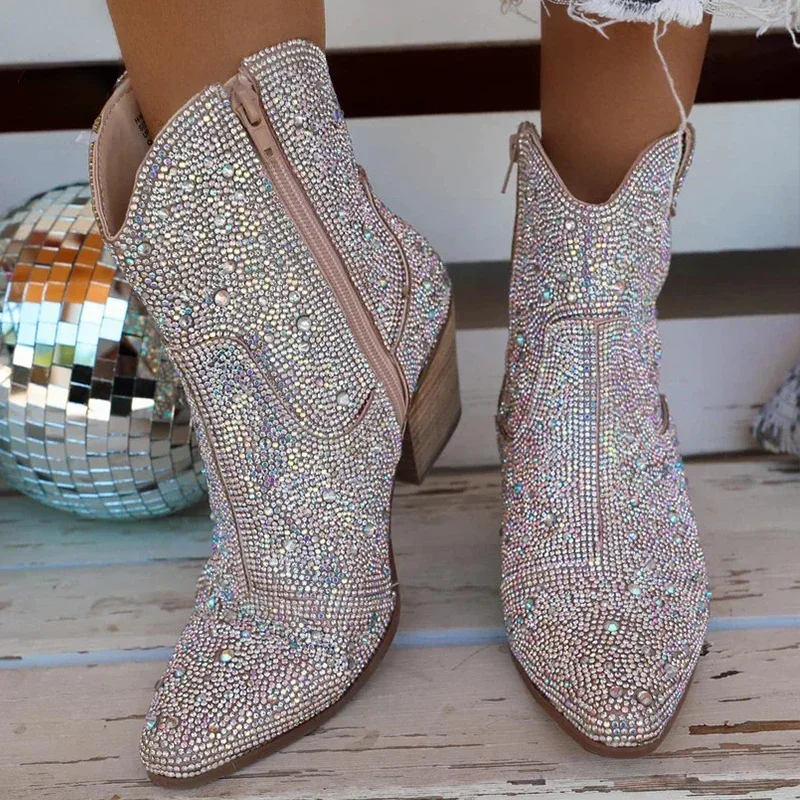 서양 카우보이 부츠 패션 여성 발목 부츠 반짝이 블링  - Women'S Shoes Chelsea 리뷰 및 가격