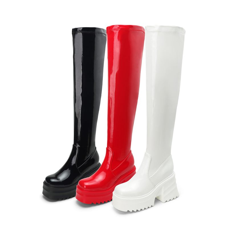 오르칼리사 새 특허 가죽 여성 허벅지까지 오는 부츠 청 - Zip Up Boots Short 리뷰 및 가격