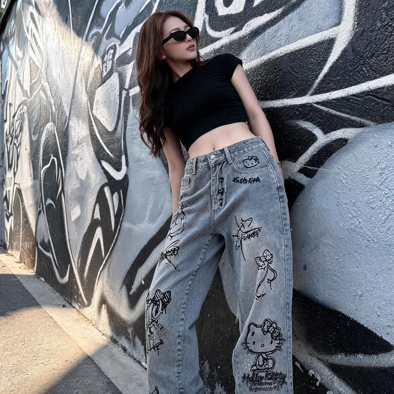 귀여운 케이오키티 라인스톤 그래피티 스트릿 Y2K 패션 - Women Shoes Xxl 리뷰 및 가격