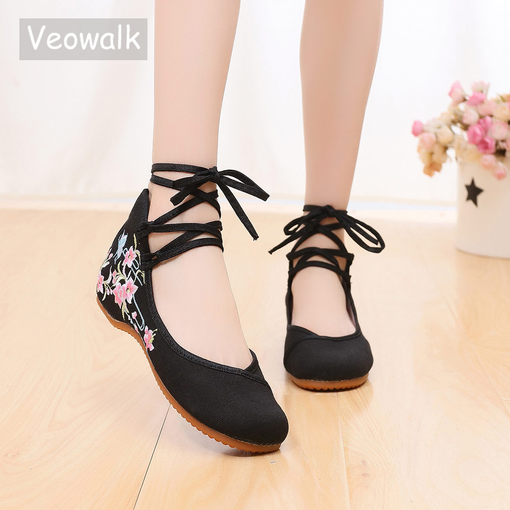 Veowalk 발목 스트랩 여성 캔버스 수 놓은 발레  - Women'S Shoes Vegan 리뷰 및 가격