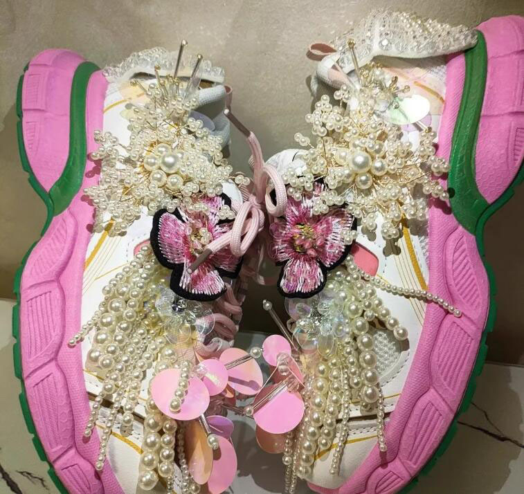 공주 스타일 진주 비즈 장식 태슬 스팽글 아빠 신발 자 - Women Shoes Store 리뷰 및 가격