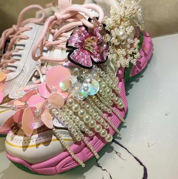 공주 스타일 진주 비즈 장식 태슬 스팽글 아빠 신발 자 - Women Shoes Store 리뷰 및 가격