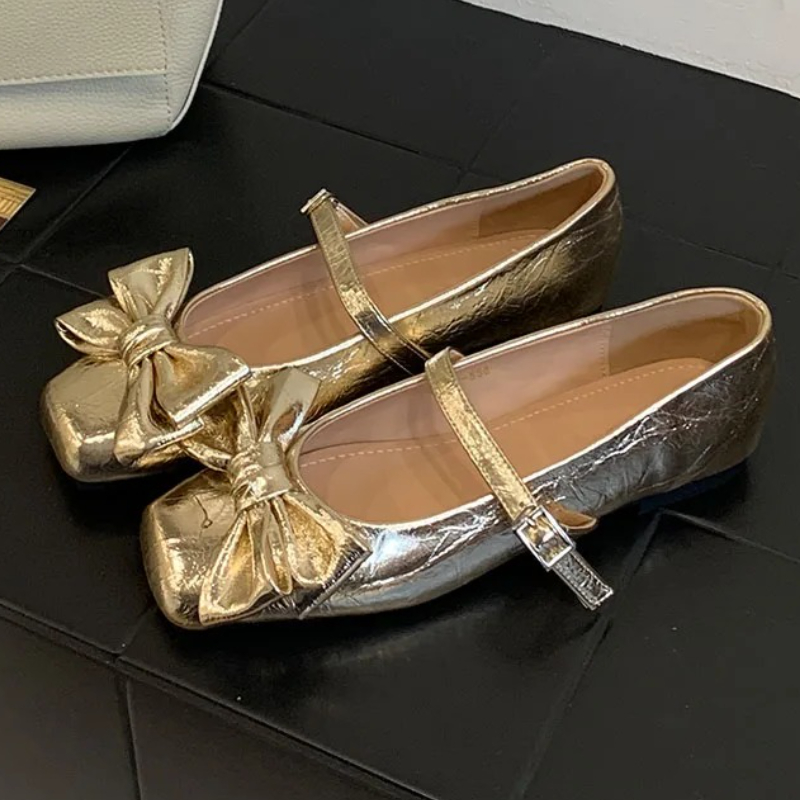 귀여운 리본 스퀘어 토 디자인 골드 여성 펌프스 우아한 - Women Shoes Brands 리뷰 및 가격