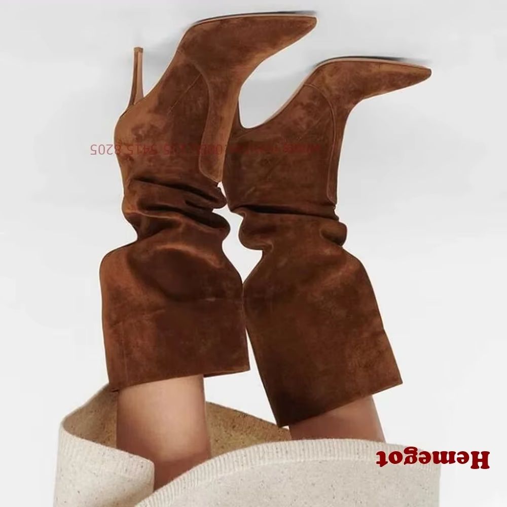 브라운 포인티드 토 슬립온 여성 부츠 비건 스웨이드 와 - Women'S Shoes Vegan 리뷰 및 가격