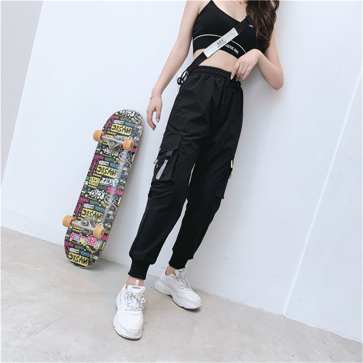 여성용 블랙 카고 팬츠, 캐주얼 조거, 하이 웨이스트, - Women Shoes Joggers 리뷰 및 가격