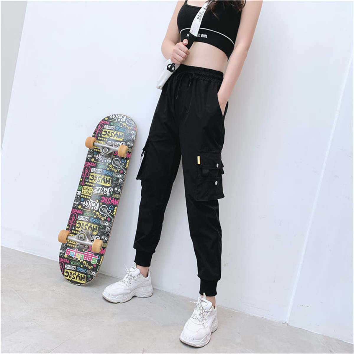 여성용 블랙 카고 팬츠, 캐주얼 조거, 하이 웨이스트, - Women Shoes Joggers 리뷰 및 가격
