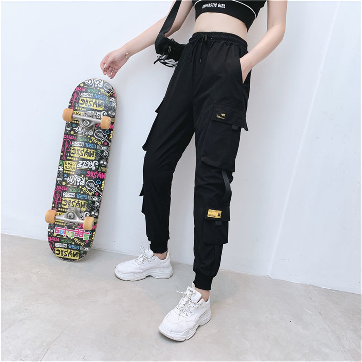 여성용 블랙 카고 팬츠, 캐주얼 조거, 하이 웨이스트, - Women Shoes Joggers 리뷰 및 가격