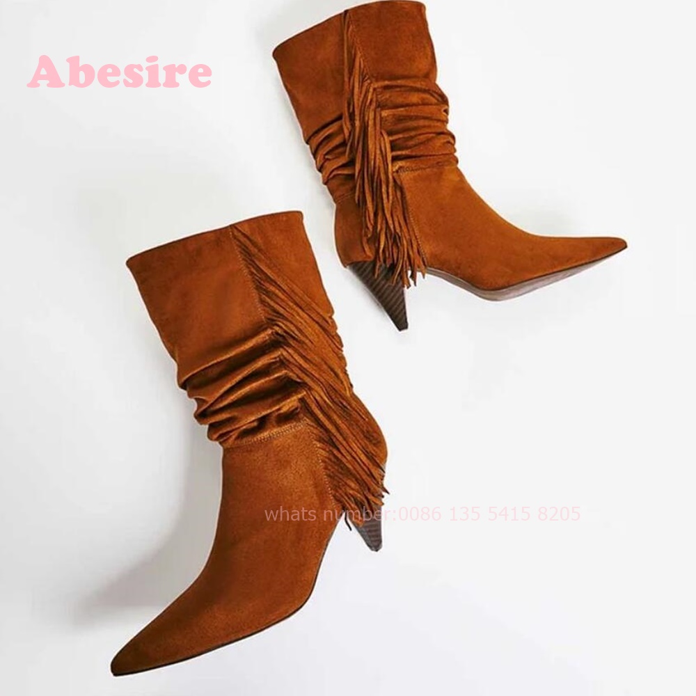 화이트 콘 힐 프린지 슈즈, 비건 스웨이드 미드 카프  - Women'S Shoes Vegan 리뷰 및 가격