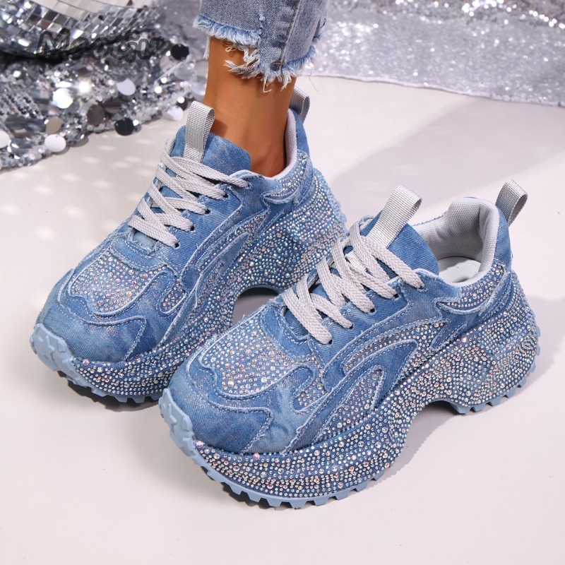 패션 라인스톤 여성용 청키 스니커즈 두꺼운 밑창 레이스 - Women Shoes Store 리뷰 및 가격