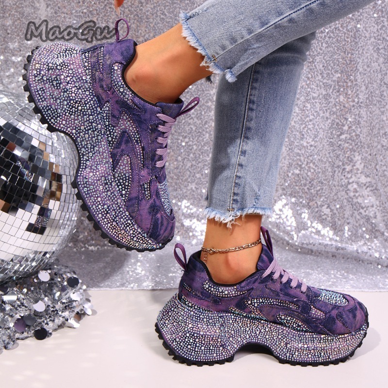 패션 라인스톤 여성용 청키 스니커즈 두꺼운 밑창 레이스 - Women Shoes Store 리뷰 및 가격