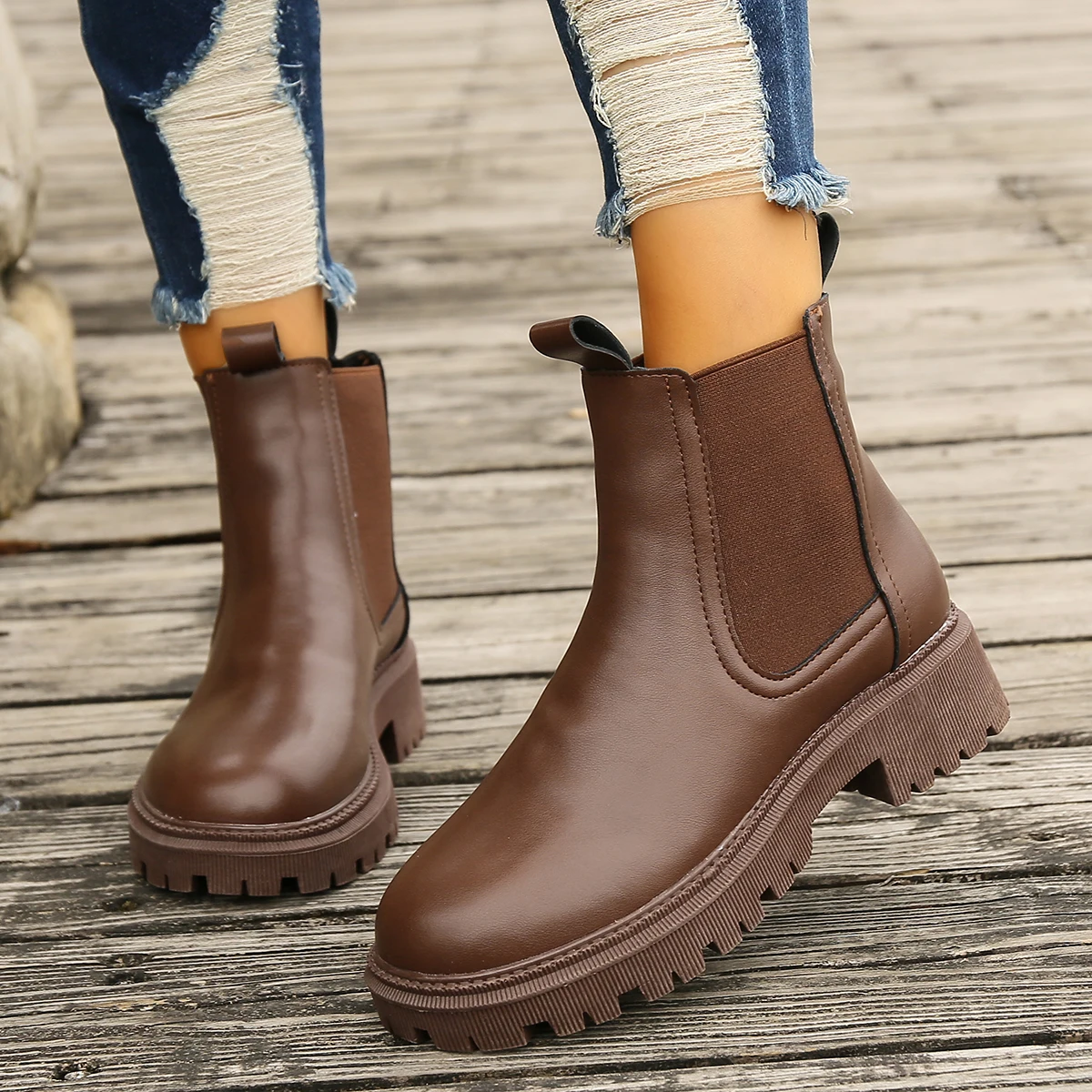 새로운 가을 겨울 첼시 부츠 여성 플랫폼 브라운 블랙  - Women Shoes Types 리뷰 및 가격