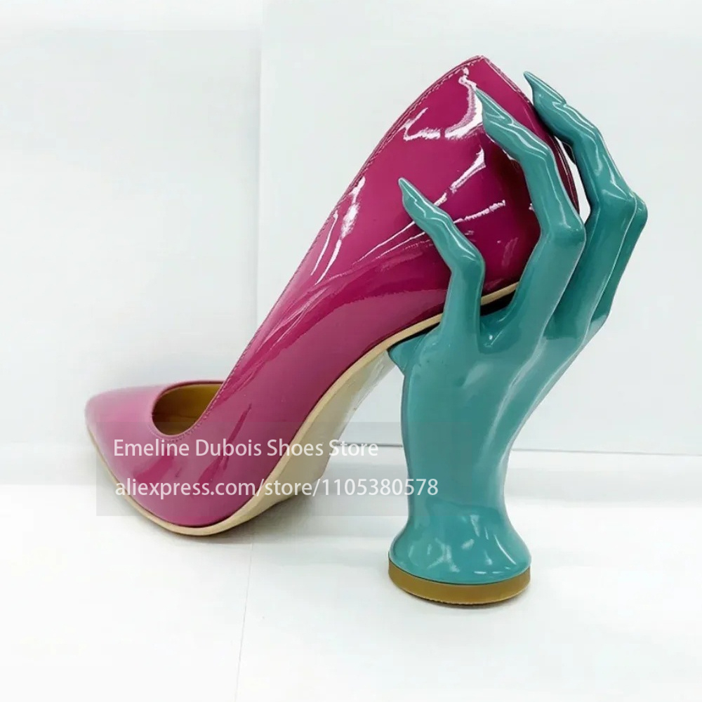광택 있는 에나멜 가죽 손 모양 조각 힐 펌프스, 포인 - Patent Leather Pump 리뷰 및 가격